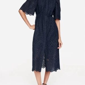 H&M Blue Midi Embroidered Eyelet Dress.  M. NWT. Sold out